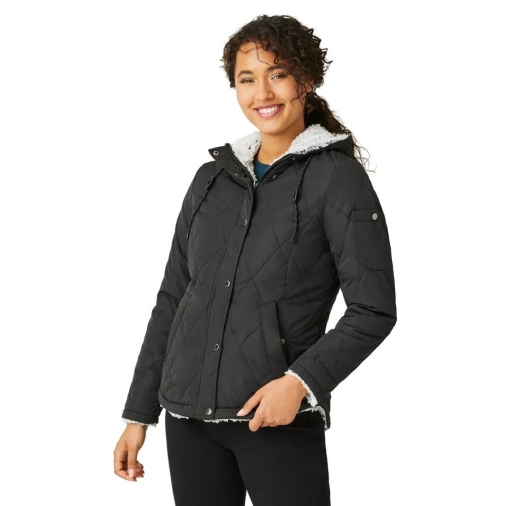 Free Country Women's Stratus Lite Reversible Hooded Black Jacket NWOT large